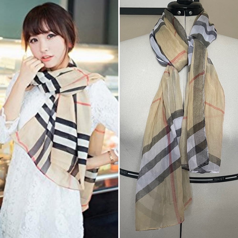 3/$15 Women’s or Girl’s Fashion Sheer Scarf or Wrap Sheer Wide Plaid Pattern